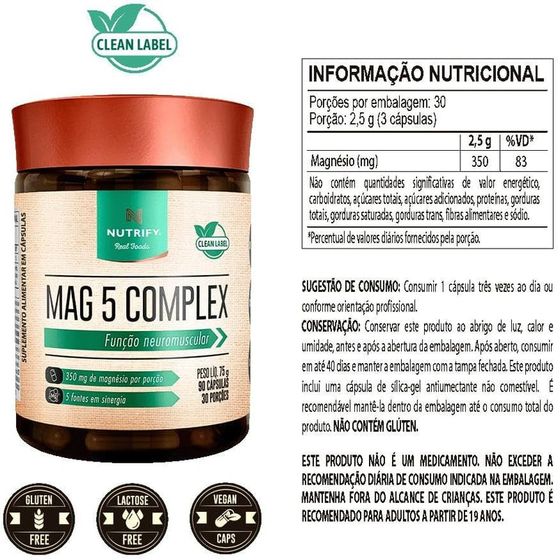 Complexo Mag 5 Fontes de Magnésio - Equilíbrio e Bem-Estar - 90 Cápsulas