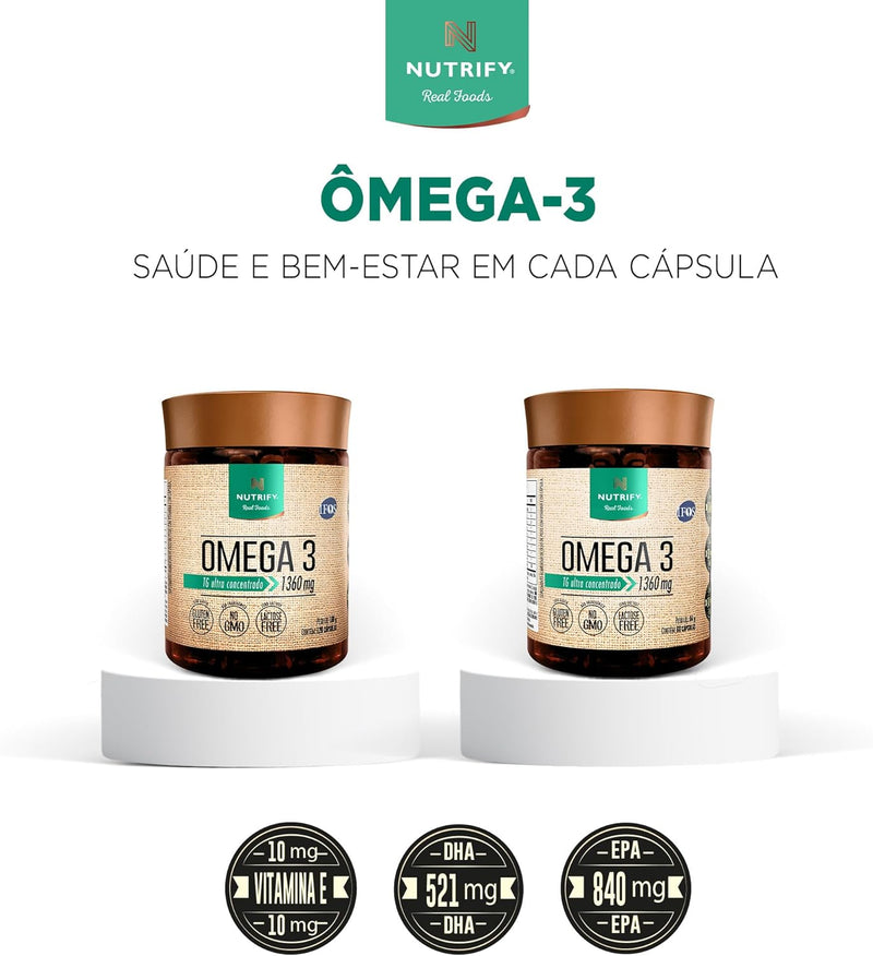 Ômega 3 TG Ultraconcentrado 1360mg Enriquecido com Vitamina E -Nutrify 120 Cápsulas