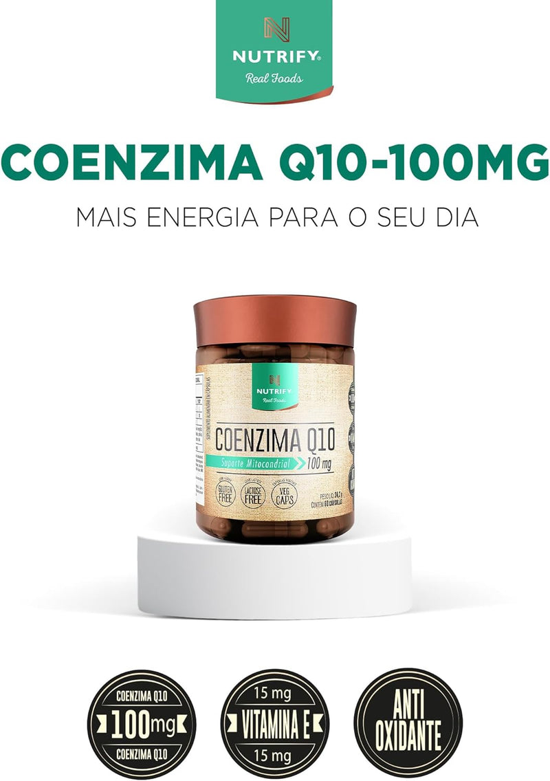 Coenzima Q10  Enriquecido com Vitamina E 60 cápsulas -Nutrify