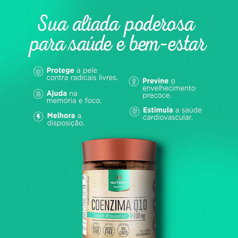 Coenzima Q10  Enriquecido com Vitamina E 60 cápsulas -Nutrify
