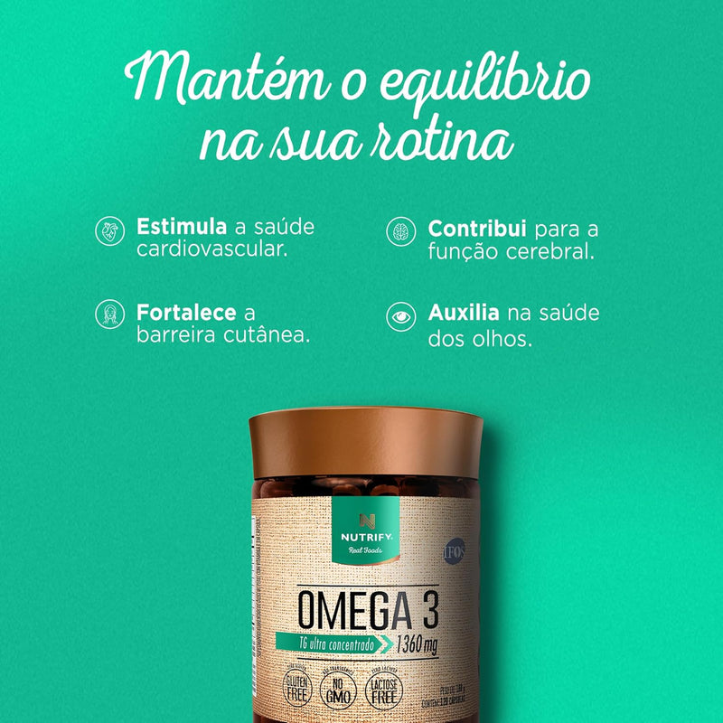 Ômega 3 TG Ultraconcentrado 1360mg Enriquecido com Vitamina E -Nutrify 120 Cápsulas