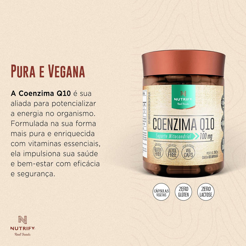 Coenzima Q10  Enriquecido com Vitamina E 60 cápsulas -Nutrify