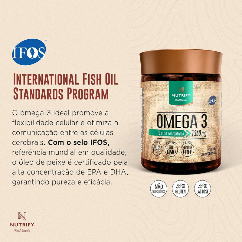Ômega 3 TG Ultraconcentrado 1360mg Enriquecido com Vitamina E -Nutrify 120 Cápsulas