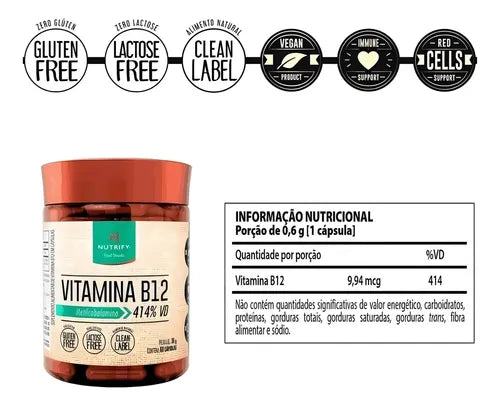 Nutrify Vitamina B12 Metilcobalamina 414% VD - 3 potes