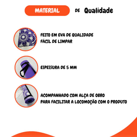 Tapete para Yoga Com Mandala  180cm X 53cm X 5mmm